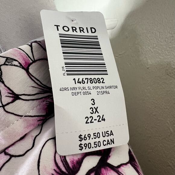 NWT Torrid Shirt Dress w Pockets 3X Floral Poplin Belted Mini Pleated Feminine - Picture 10 of 13